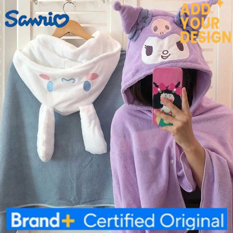 Sanrio High Quality Kuromi Hooded Cloak Hello Kitty Lovely Warm Blanket With Hat Japanes Style Home Office Nap Blanket Party Favor Gift H251223