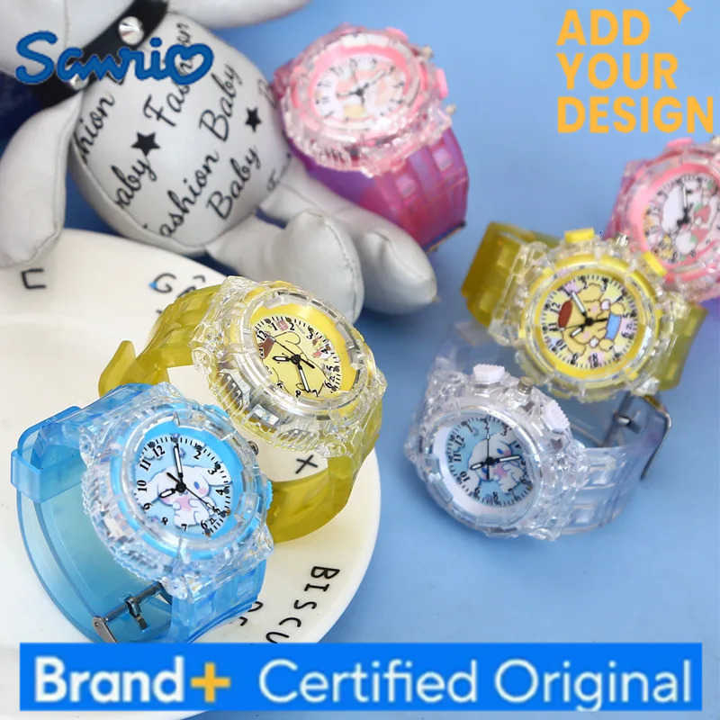 Sanrio New Kawaii Anime Luminous Led Watch Cinnamoroll Kuromi My Melody Cartoon Cute Students Glowing Toys Kids Pointer Watches H251223