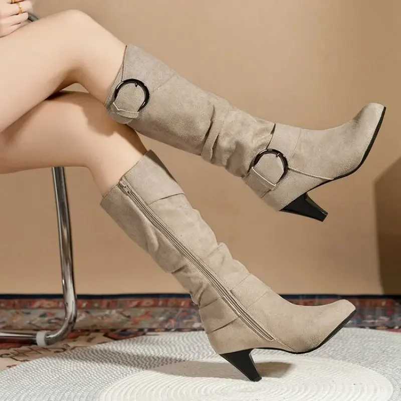 Knee-high Zipper Womens Modern Boots Womens Shoes High Quality New Pointed Toe Solid English Style Fashion Casual Plus Size 43T251223