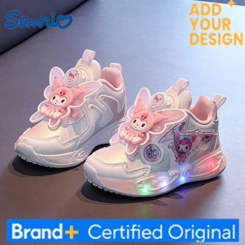 Sanrio KidsCasual Shoes Sneakers Led Light Cartoon Kuromi PU Leather For Girls Anti-slip Breathable Pink Pruple Shoes Size 26-33 H2512231
