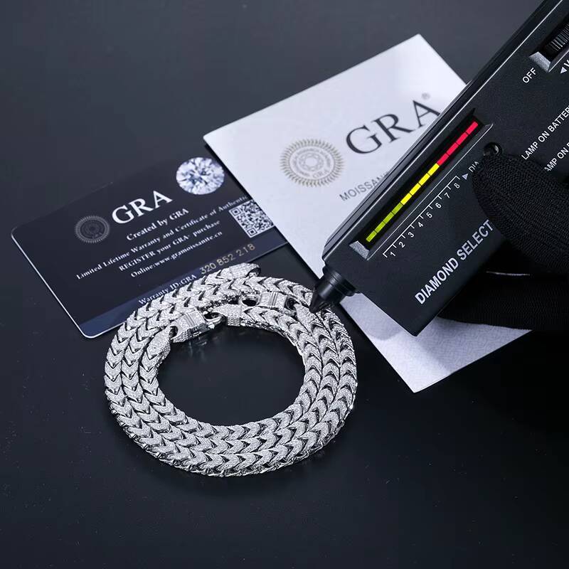 Hiphop Fine Jewelry S925 Sterling Silver Prong Iced Out Moissanite Diamonds 18K Gold Plated 6mm Franco Chain for Men