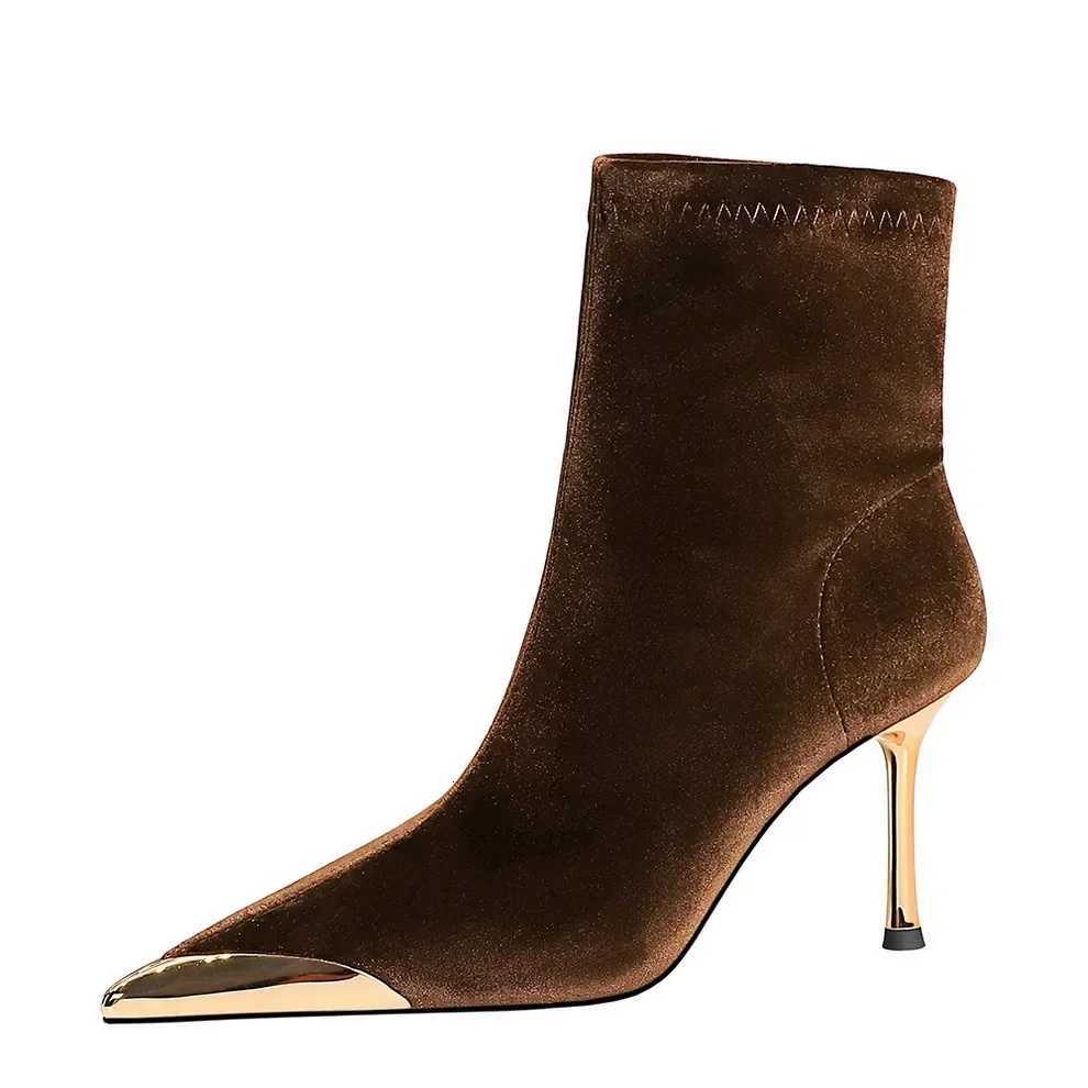 BIGTREE New Fashion Pointed Toe Elastic Ladies Short Modern Boot High Heel Shoes Women Ankle Boots Shoes Female Slip On FootwearT251223