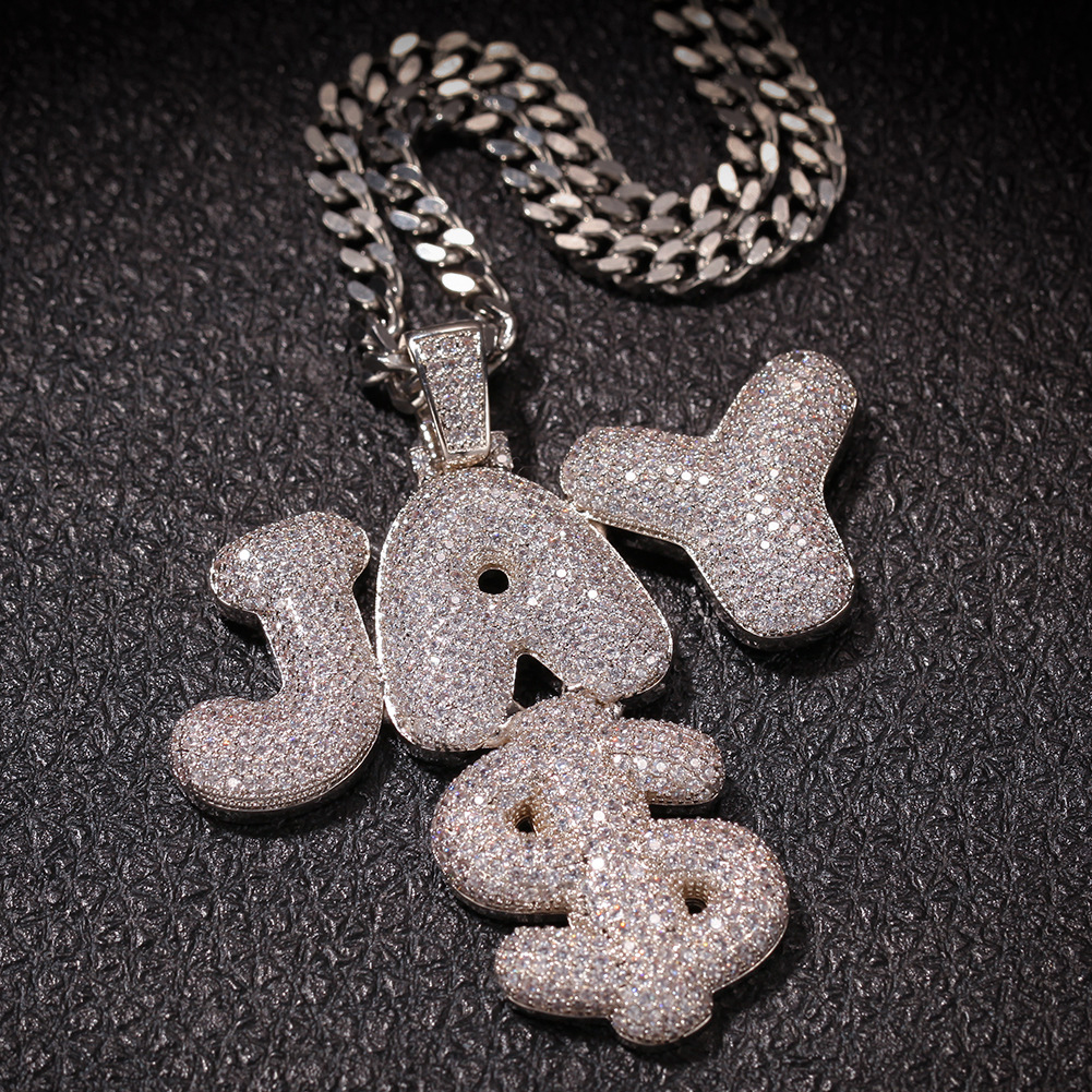 DIY Custom A-Z Name Bubble Letters 0-9 Numbers Pendant Necklace for Men Women TopBling White Zircons Jewelry