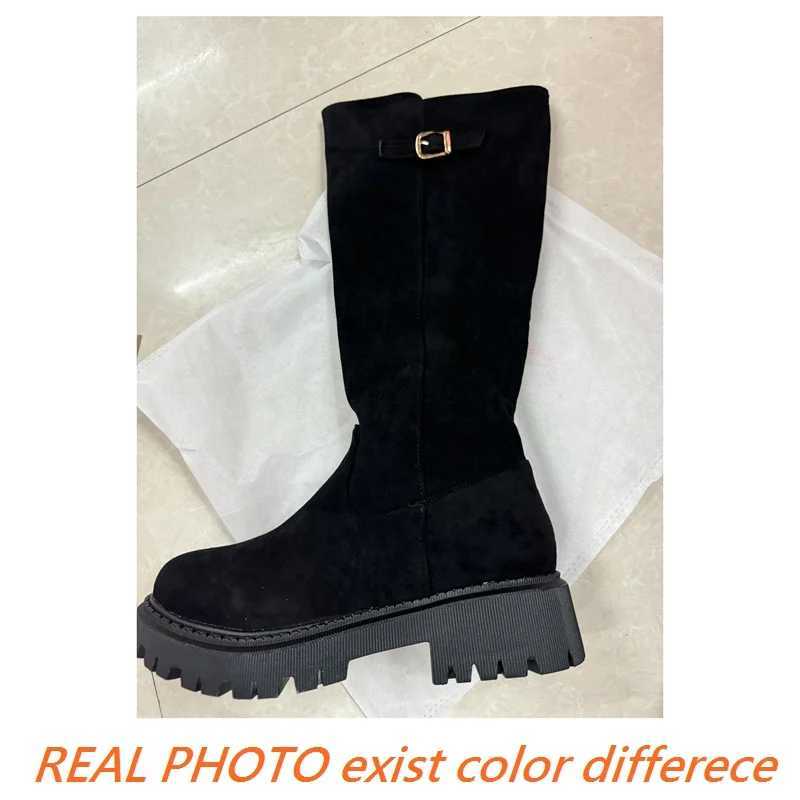 SIMLOVEYO Flock Women Boots Round Toe Thick Heels 45cm Platform 25cm Size 44 45 Leisure Soft Daily Knee BotaT251223