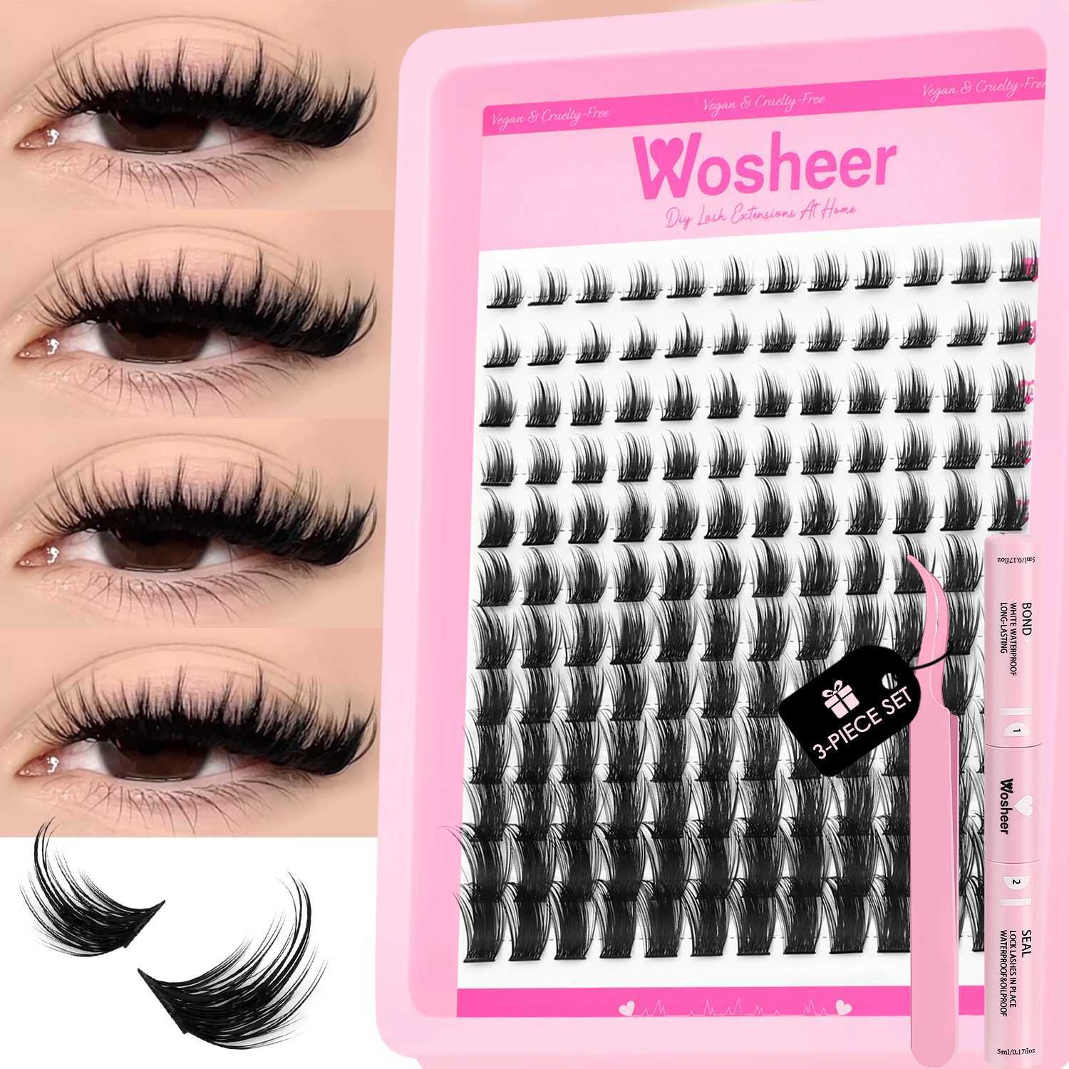 WOSHEER Manga Clusters Lashes Kit DIY Cat Eye Lash Clusters With Lash Bond And Seal And Eyelash Tweezers Eyelash ExtensionT251223