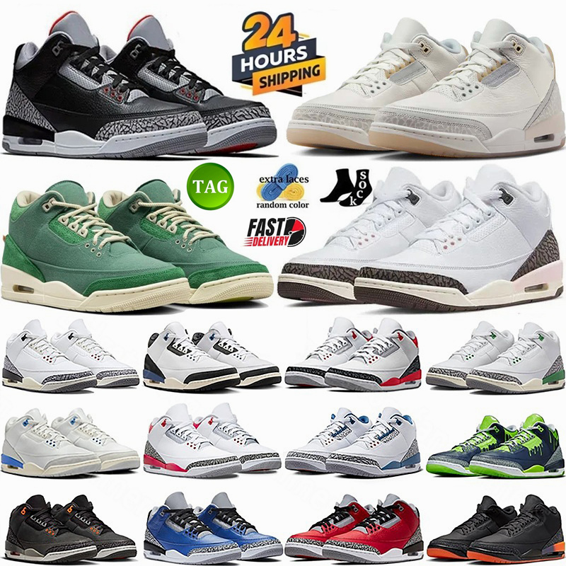 Designer Men Basketball Shoes 3s UNC Pine Green Black Cement Racer Blue Fire Red Court Purple Cool Grey Laser Orange Katrina Men Women Trainer Sneaker