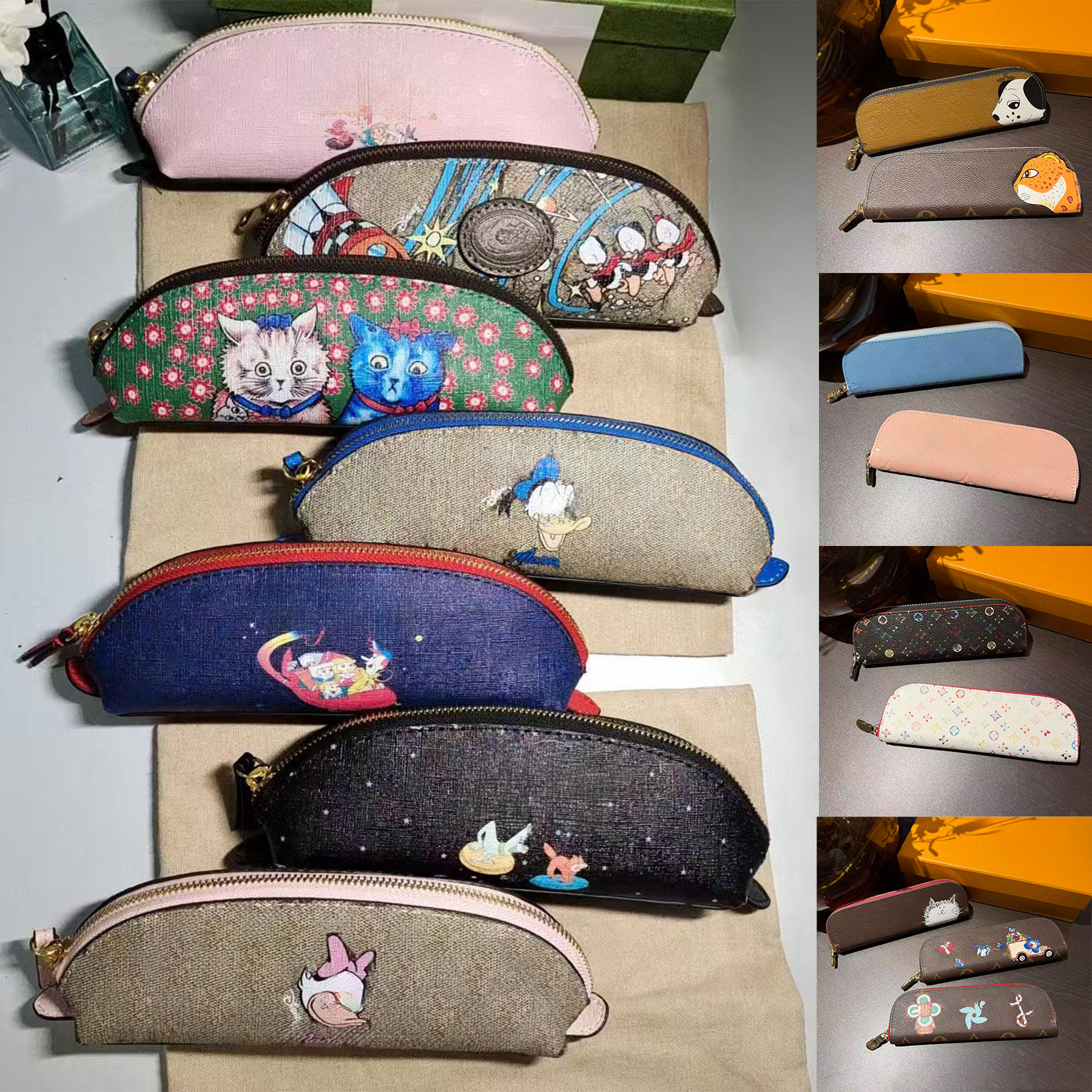 Pencil Case Wallet Jewelry Bag Luxury Designer Leather Women Zipper Pencils Box Purse Wallets Coin Purse School Office Cosmetic bags gift