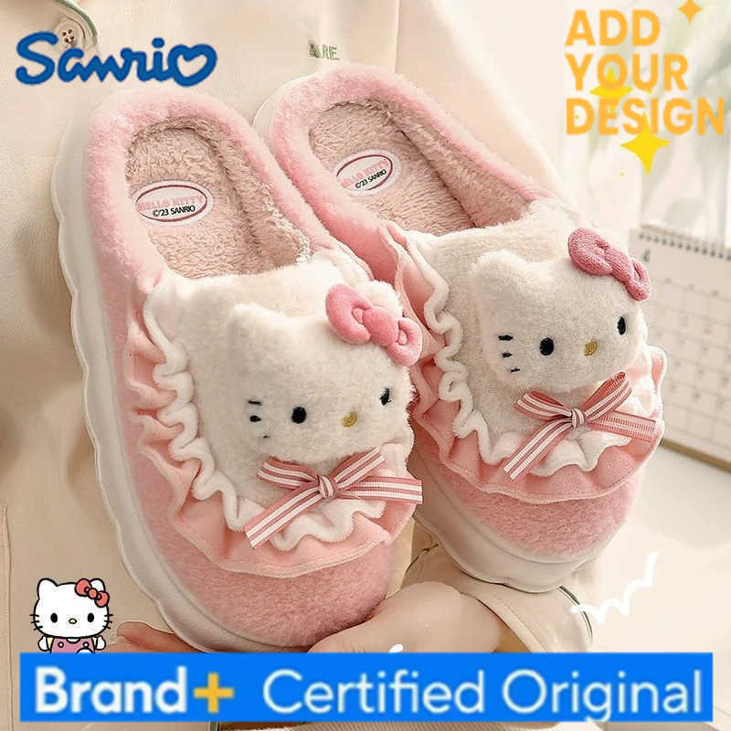 Sanrio Kids Slippers House Shoes Hello Kitty Winter Shoes For Girls Soft Bottom Warm Anti-slip Warm Blue Pruple Shoes Size 26-41 H251223