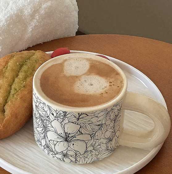 Ceramic cup, milk cup, coffee cup, tea drinking and brewing, light luxury minimalist style, large capacity, with handle, Nordic style C251223