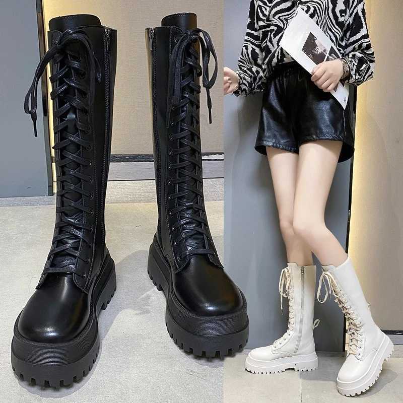 High Boots Platform Sports Shoes Woman New in White Black Women Boots Elegant Lolita Comfortable Flat on Sale Combat Boot TrendT251223