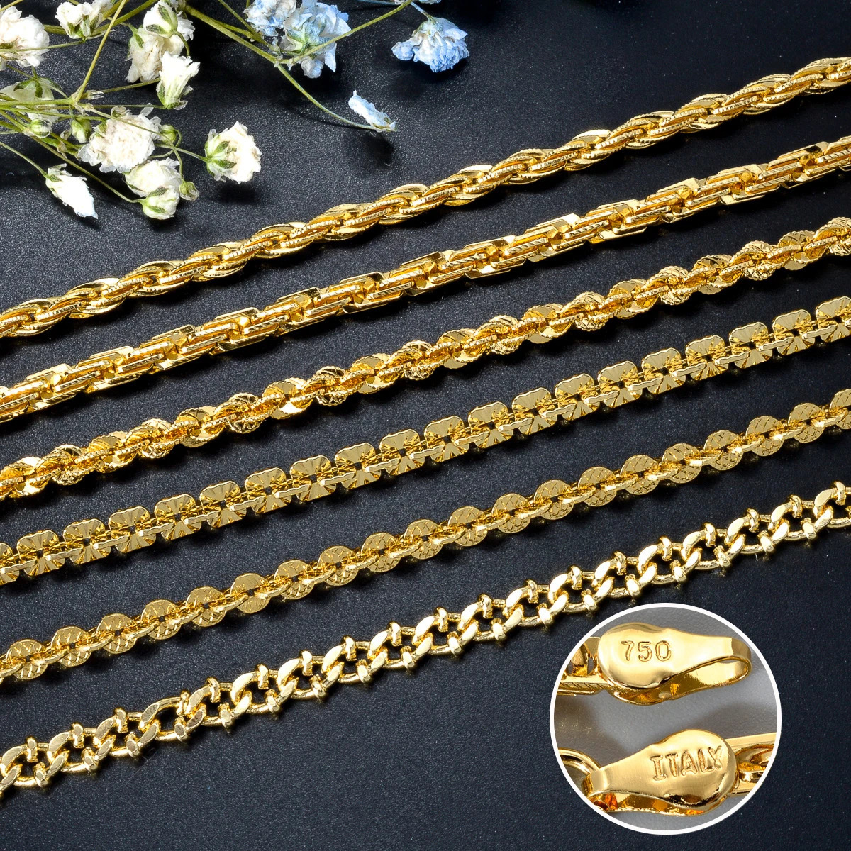 Fashion Italy 750 18k gold plated Copper Link Chain Necklace For Women Jewelry Man Neck Accessories Charms Party Gift 251223