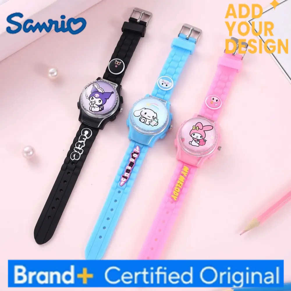 Sanrio Sanrios Cartoon Watch Anime Kuromi My Melody Cinnamoroll Watch Kawaii Crystal Patch Glowing Decompress Rotating Electronic Watch H251223