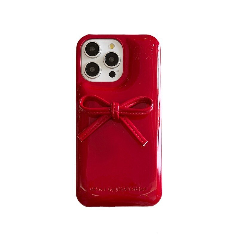 Solid Color Leather 3D Bow iPhone 14/13 Compatible Apple 17/16/15 Pro Max Phone Case Cover