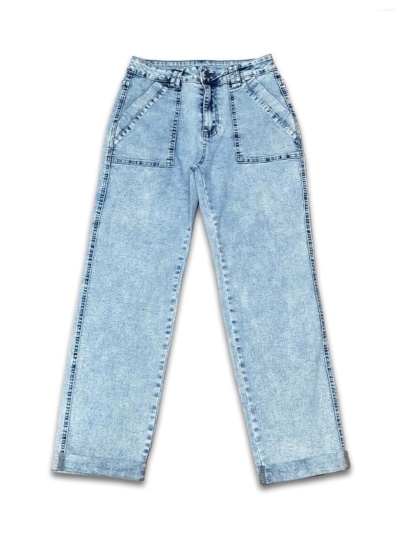 Women's Jeans 2025 Autumn Washed Light Blue Series Comfortable Nine-point Cuff Personality Casual All-match Kuan Z260313
