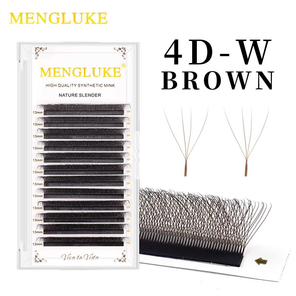 MENGLUKE Brown 4D W Shape Eyelash Extensions High Quality Individual Lashes Automatic Bloom Premade Volume FansT251223