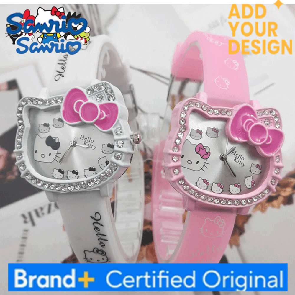 Sanrio Hello Kitty Childrens Watches Cartoon Cat Head Student Electronic Silicone Diamond Bow Quartz Watch Party Kids Girls Gifts H251223