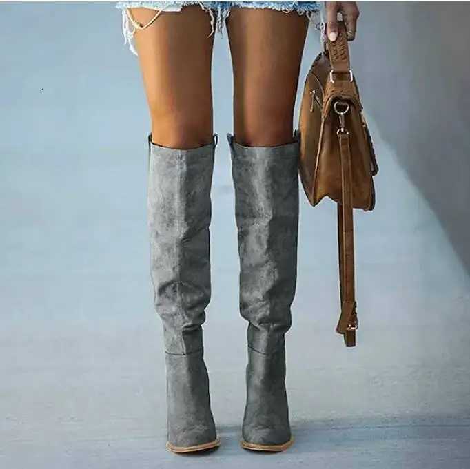 Chunky High Heel Pointed Toe Knee High Boots 2026 Women ShoesT251223