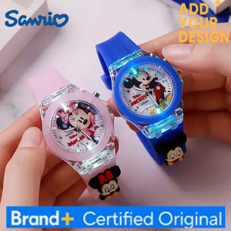 Sanrio Disney Fashion Minnie Childrens Watch Mickey Mouse Childrens Flash Light Cartoon Figure Doll Boys Girls Birthday Gifts H251223
