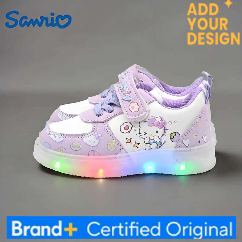 Sanrio Childrens Led Light Shoes Fashion Hello Kitty Girls Sneakers Cute Cartton Casual Shoes Breathable Kids Sport Shoes H251223