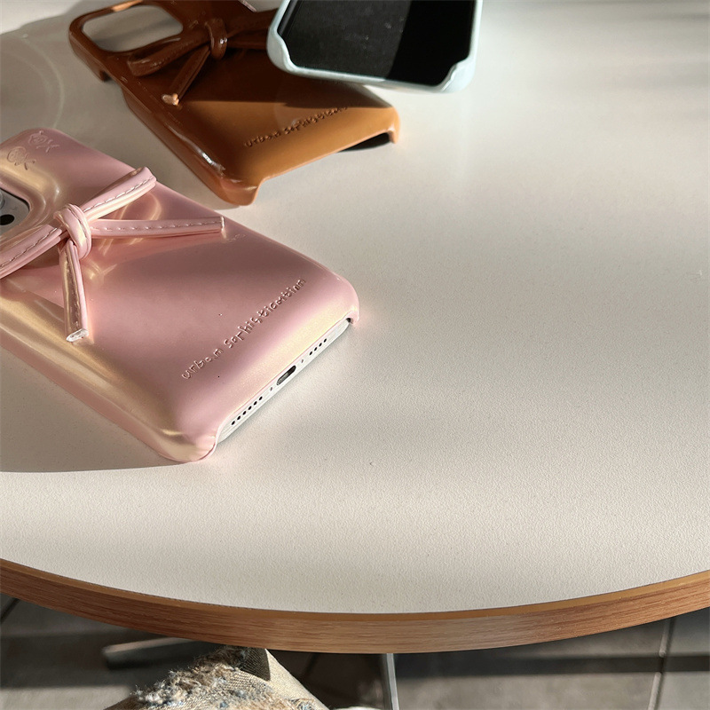Solid Color Leather 3D Bow iPhone 14/13 Compatible Apple 17/16/15 Pro Max Phone Case Cover