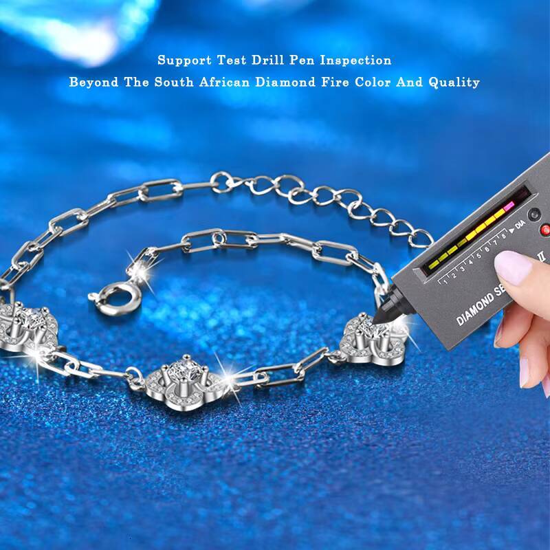 XRZ014 Fashion Sterling Silver 925 Lucky Luxury Moissanite Four Leaf Clover Bracelet Women Wedding Fine Jewelry Diamond Gift