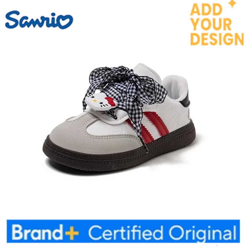 Sanrio KidsCasual Shoes Cartoon Hello Kitty Bow PU Leather Spring Shoes For Girls Anti-slip Velcro White Shoes Size 23-37 H2512231