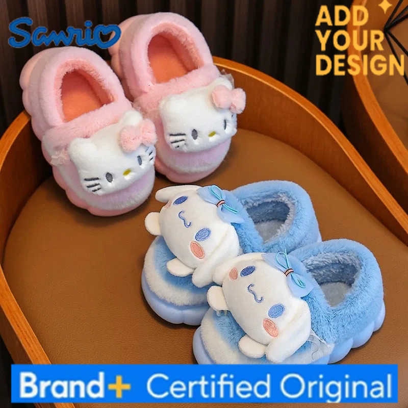 Sanrio Winter Warm Cute Cartoon Indoor Mule Soft Non-slip Fluffy Slippers For Kids Teen Boys Girls Children Home Cotton Shoes Size 24-4 H251223
