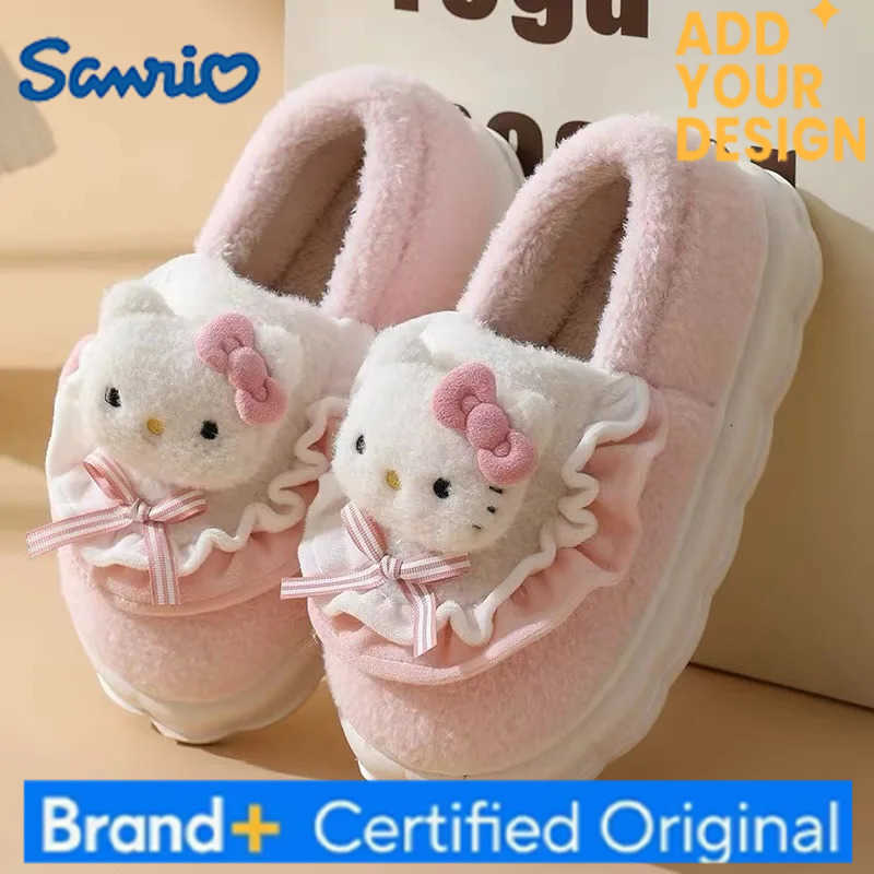 Sanrio cute Slippers Cartoon Hello Kitty My Melody Kuromi Cinnamoroll Autumn and Winter Warm Cotton Soft Home Shoes Holiday Gifts H251223