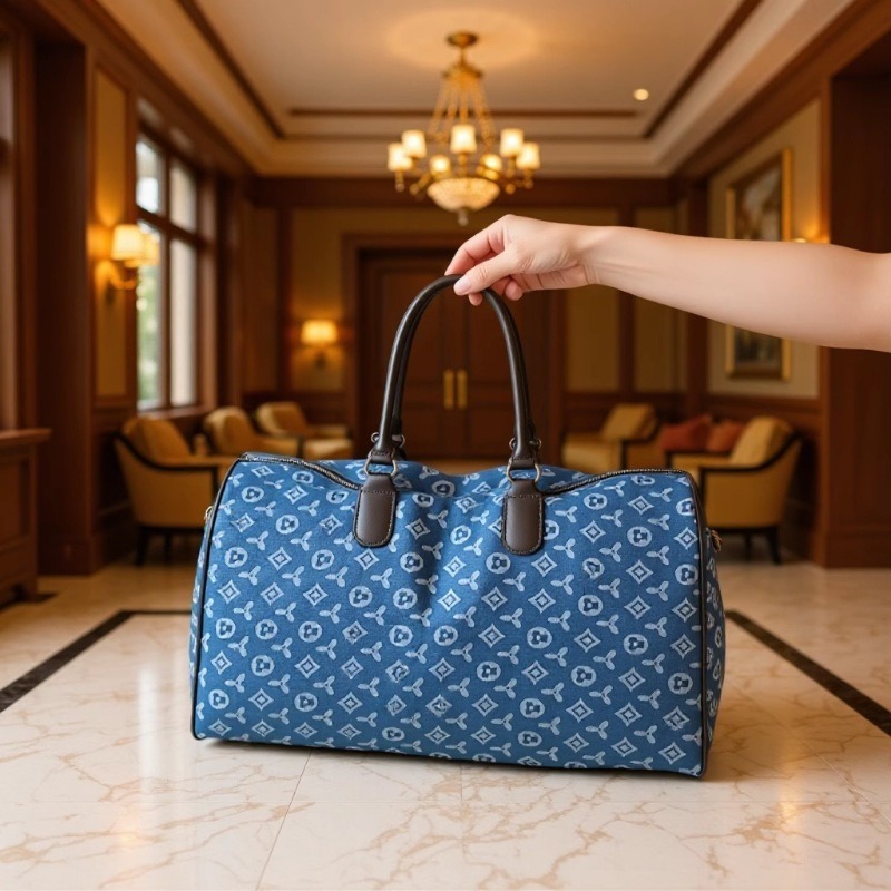 2025 New Classic Fitness Large Capacity Fashionable Trendy Printed Travel Bag For Woman and Man blue black