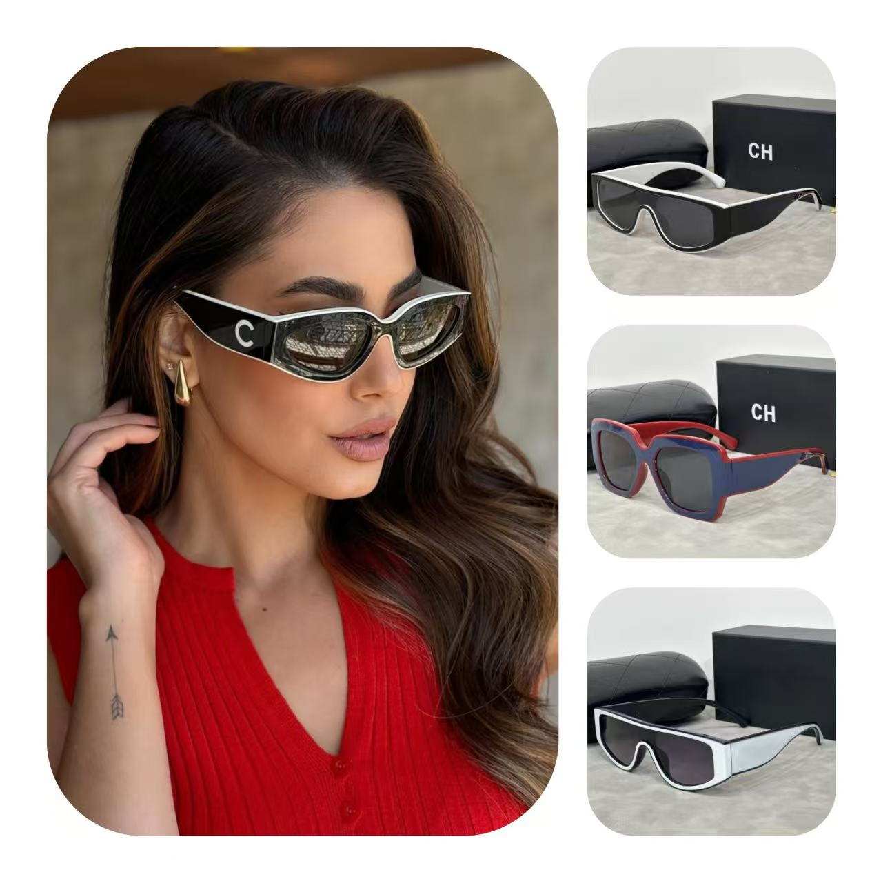 sunglasses for women designer luxury glasses Men Beach Sun Glasses Trendy Square Metal Legs Letter Cat Eye Eyeglasses Oval Luxury Monogram Sunglasses with box