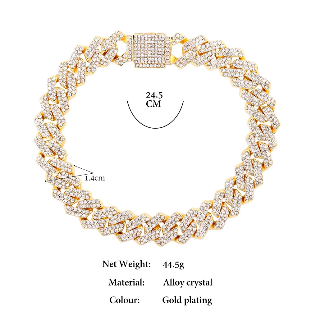 Punk Iced Out 14MM Cuban Anklet Bracelet For Women 2 Row Clustered Rhinestone Prong Miami Ankle Chain Barefoot Jewelry 251222