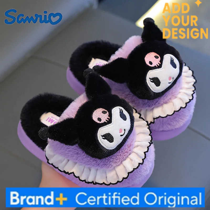 Sanrio Anime My Melody Autumn/winter Hello Kitty Cotton Slippers Cinnamoroll Cartoon Flat Plush Slippers Kuromi Warm Slippers Gift H25122311