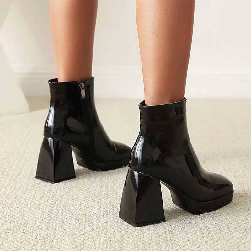 Custom Patent Leather Candy Color Boots Women Square Toe Thick High Heels Women Ankle Boots Platform Shoes Woman Botas WSH4986T251223