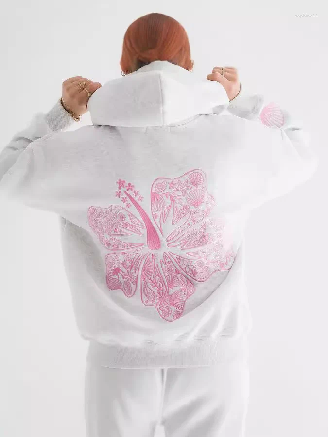 Women's Hoodies Fashionable Embroidered Hoodie Sweatshirt Loose Fit Long Sleeve Comfortable Casual Style For Women Cotton Polyester Blend