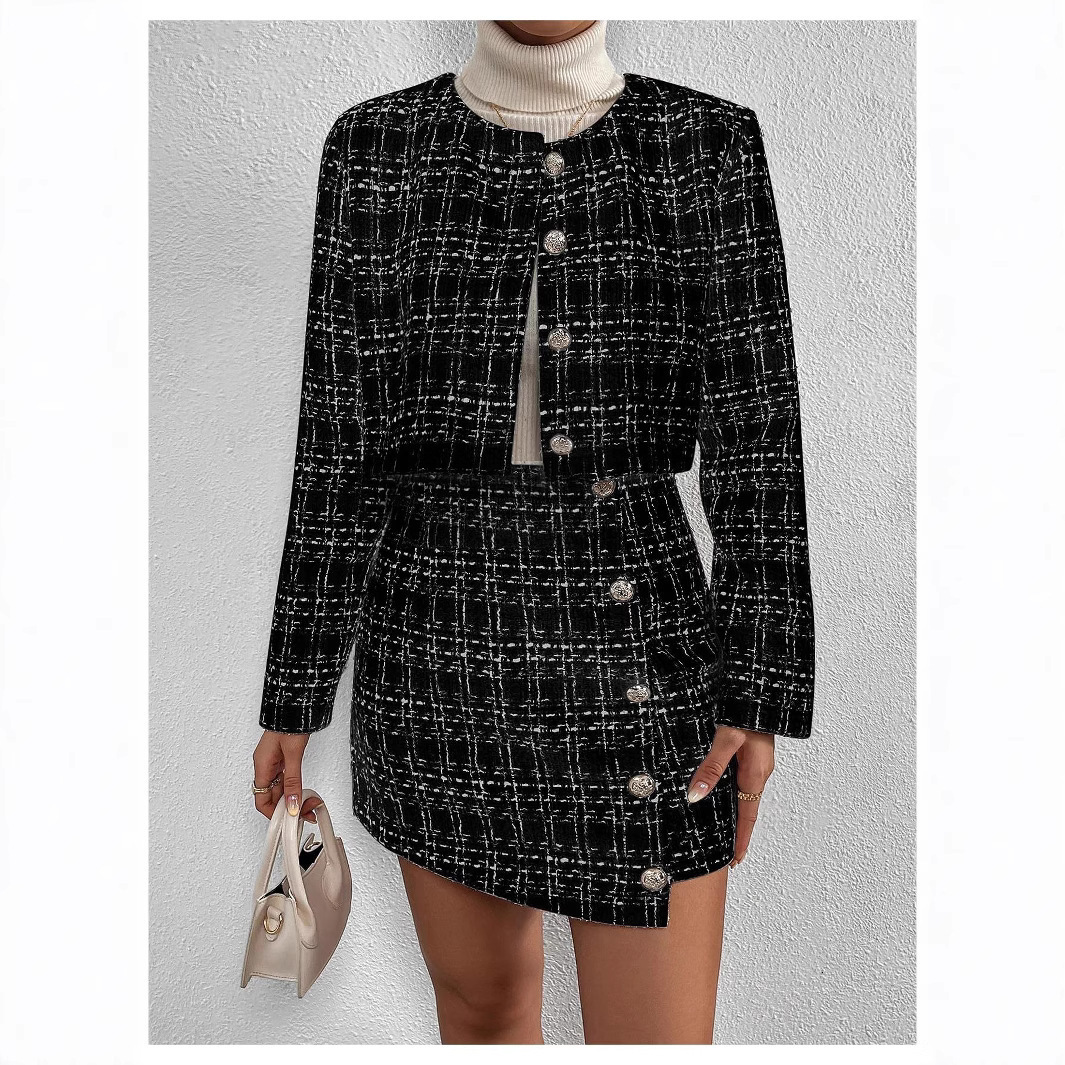 High-End Quality Spring and Autumn New Heavy Craftsmanship Little Chanel Style Top Coat and Half Skirt Set 250916