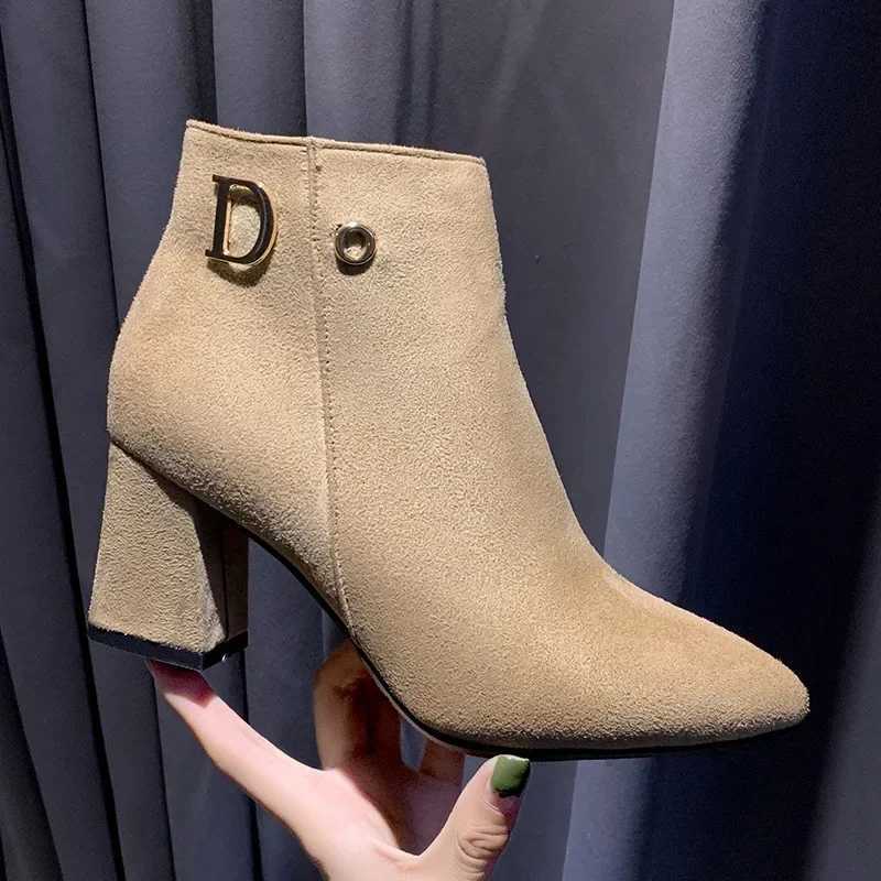 2024 New Women Fashion Large Size 43 Women Ankle Boots Luxury High Heels Pointed Ladies Booties Elegant Black Shoes 43T251223