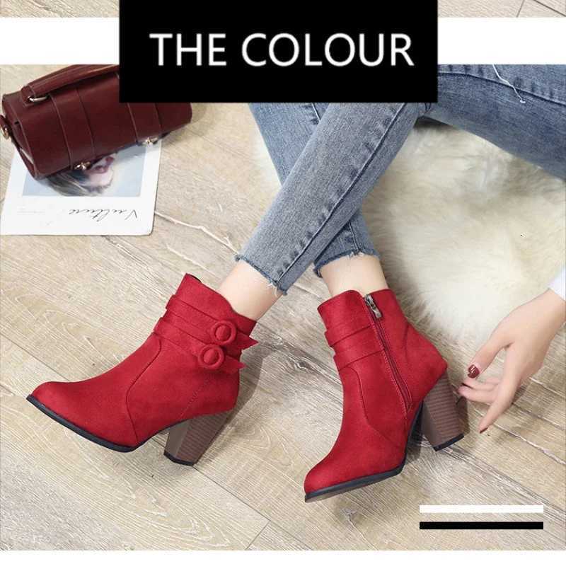 Retro Boots Womens Shoes 2024 New Square Heel Woman High Shoe Rubber Ankle Female Solid Platform Short Boots Zapatillas MujerT251223