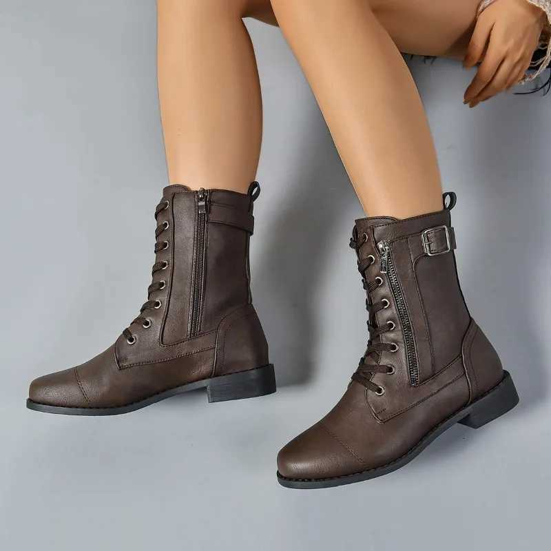 2025 Hot Sale Ladies Shoes Mid-Calf Womens Boots Fashion Side Zipper Modern Boots Women New Lace-up Plus Size Shoes for WomenT251223