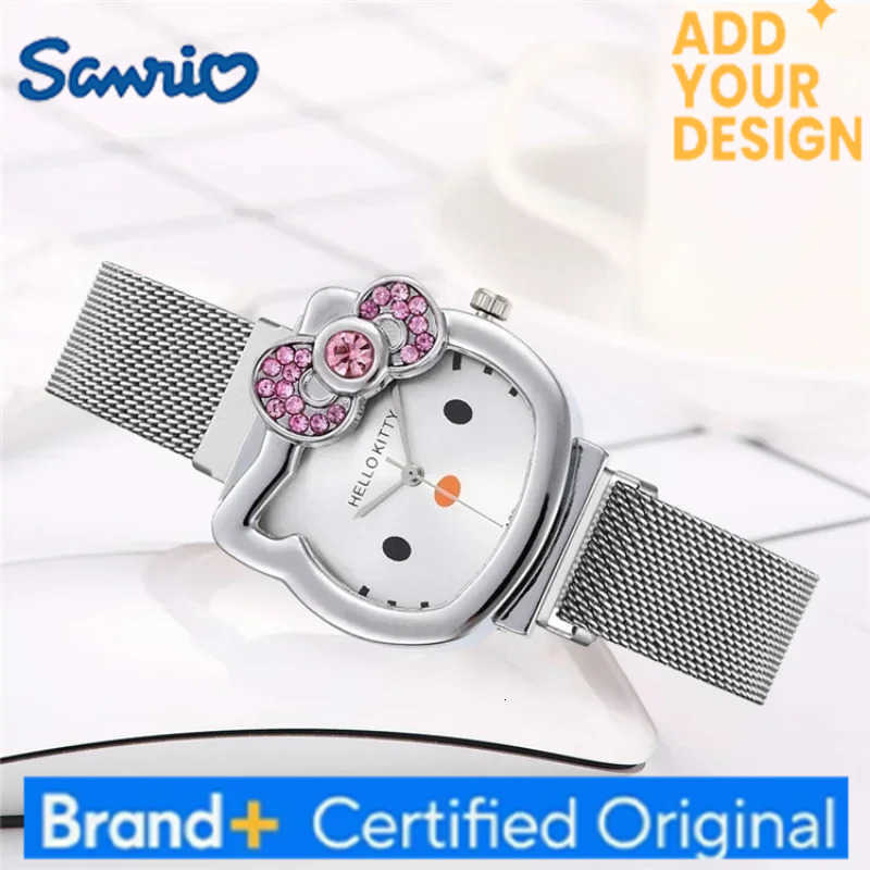 Sanrio Sanrios Hello Kitty Quartz Watch Women Students Kawaii Ashion Watch with Steel Wristband Anime Cute High Quality Casual Watches H251223