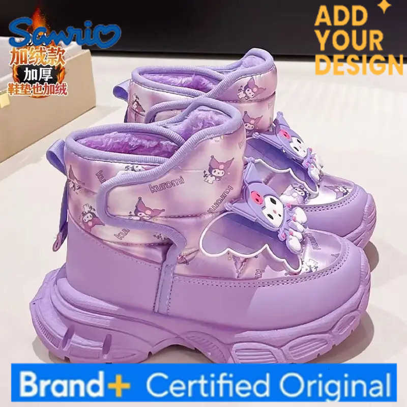 Sanrio Kuromi Girl Cotton Boots Sanrios Winter New Anime Kawaii Cartoon Velvet Water Proof Keep Warm Anti-Slip Thicken Short Boots H251223