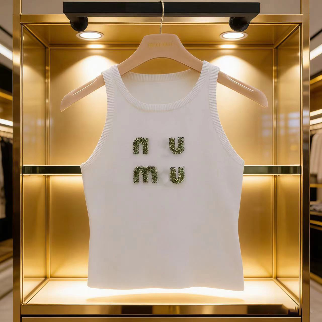 Letter-marked diamond-encrusted scented suspenders 26 spring and summer new slim knit ice silk vest female