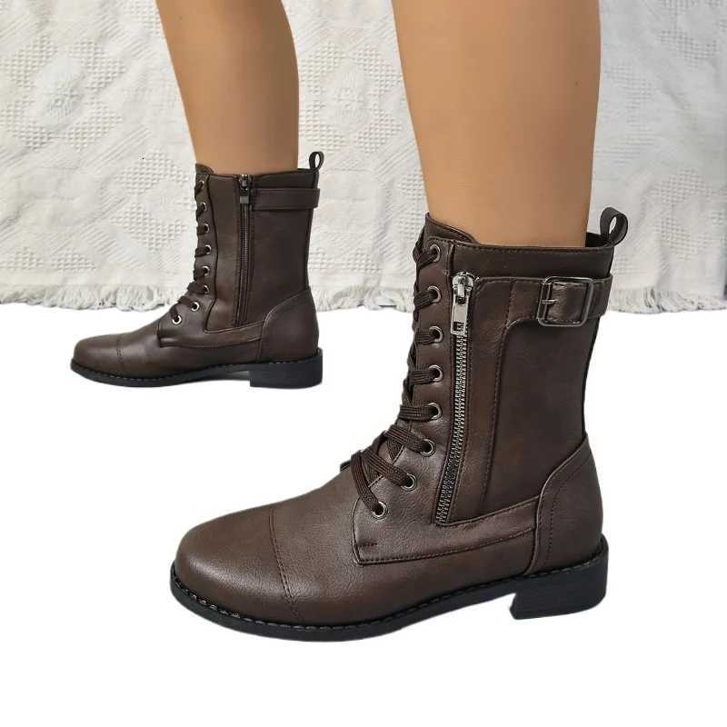 2025 Hot Sale Ladies Shoes Mid-Calf Womens Boots Fashion Side Zipper Modern Boots Women New Lace-up Plus Size Shoes for WomenT251223