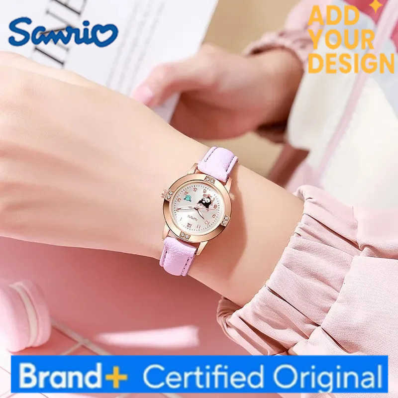 Sanrio Hello Kitty Anime Kuromi My Melody Cinnamoroll Wristwatch Luxury Rhinestone Quartz Watch for Women Leather Strap Gifts H251223