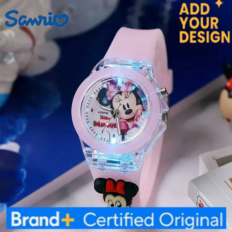 Sanrio Disney Fashion Minnie Childrens Watch Mickey Mouse Childrens Flash Light Cartoon Figure Doll Boys Girls Birthday Gifts H251223