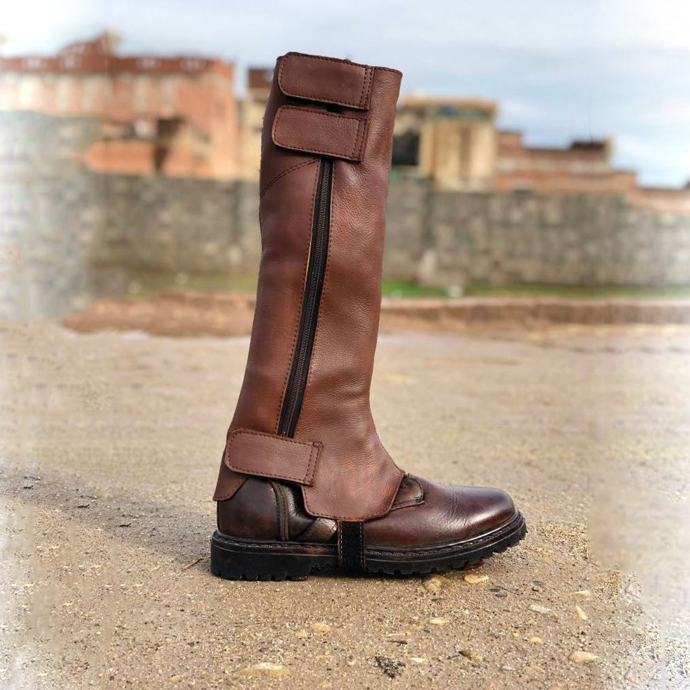 Medieval Retro Shoe Cover Male Female Cosplay Soldier Knight Leather Shoe Cover Armor Boots Waterproof Black Brown Foot Cover