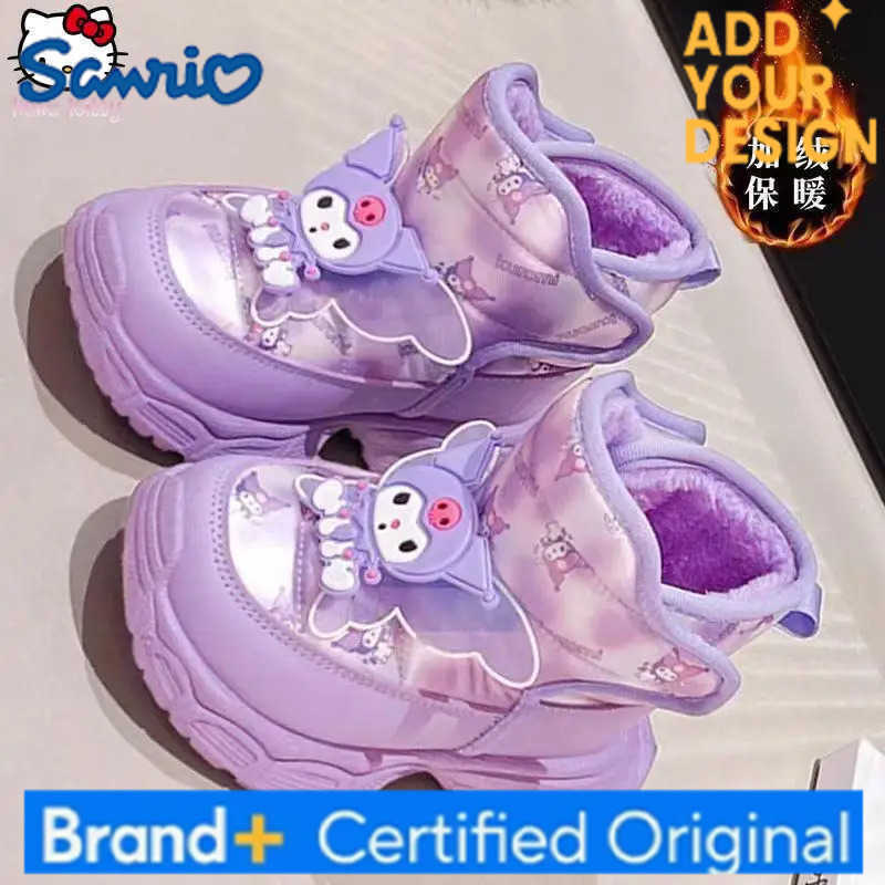 Sanrio Girls Kuromi Thickened Cotton Shoes Cartoon Winter New Kawaii Girls Anime Cotton Boots Warm Soft Sole Fashion Rain Boots H251223