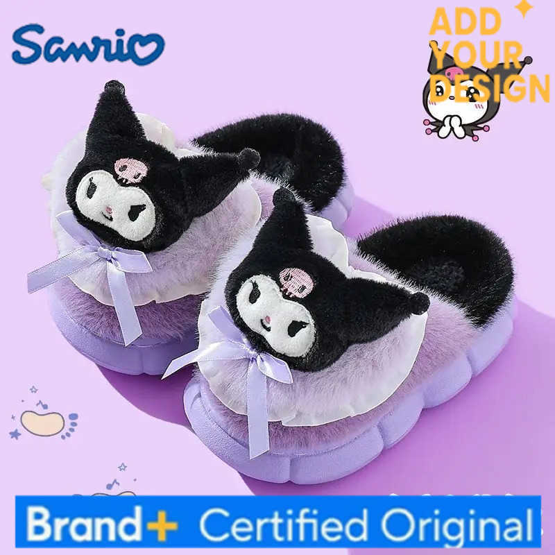 Sanrio Hot Kuromi Child At Home Slippers Kawaii Anime Casual Student Thickening Soft Sole Non-Slip Comfort Plush Slippers New H251223