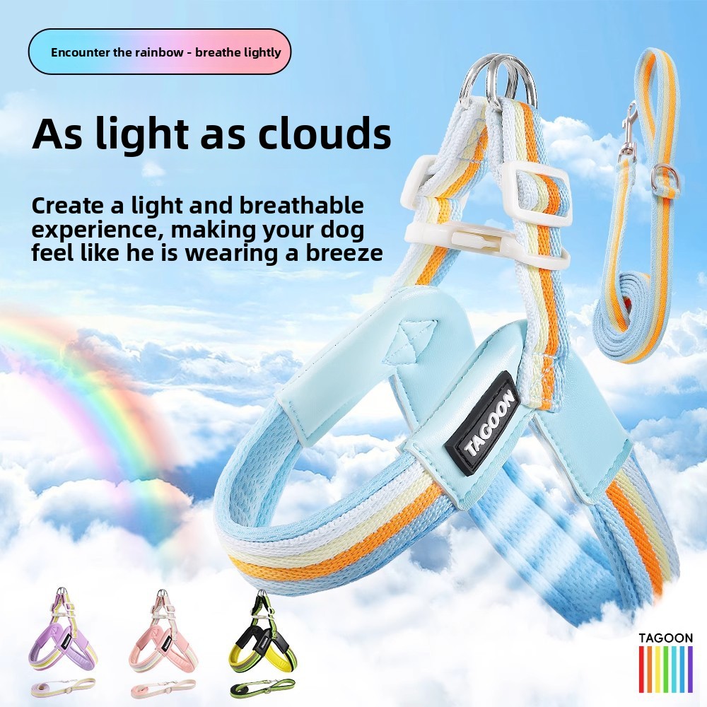 Breathable Rainbow Dog Harness Adjustable Strap for Small Medium Dogs Bichon Frise Walking Vest Pet Leash