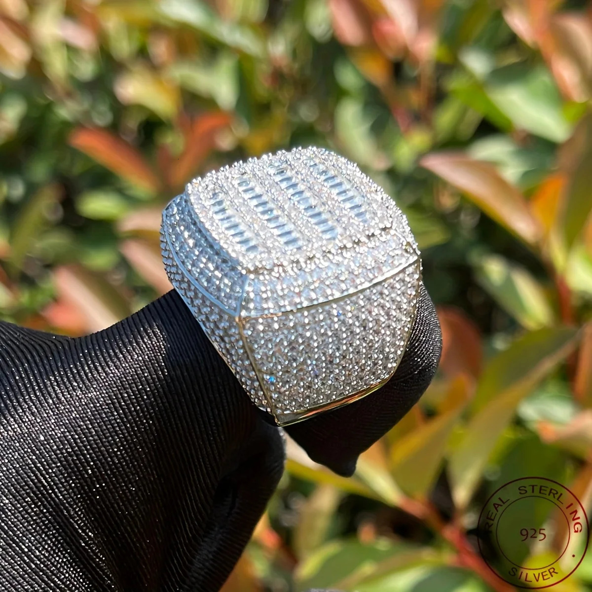 Fashion Mens Iced Out Lad Diamond Rings 925 Sterling Silver Big Square Baguette Hip Hop Champion Ring Fine Jewelry 251217