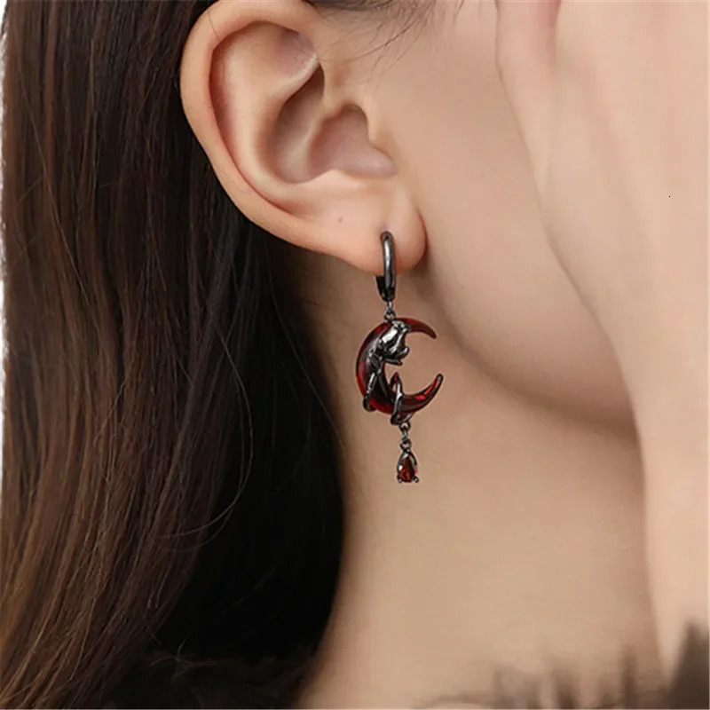 Red Moon Rose Earrings Women European American Style Personality Crystal Drop Pendant 251222